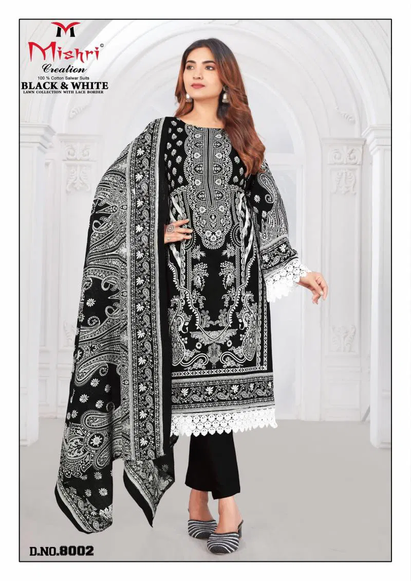Black And White Vol 8 By Mishri Lawn Cotton Printed Dress Material Bulk Orders In India